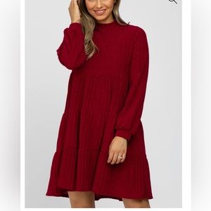 Burgundy Mock Neck Tiered Dress
